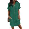 CheChury Vestito Estivo da Donna Mussola Lunghezza al Ginocchio Casual da Spiaggia Leggero Corte Donna Abito Lino Casual Scollo a V al Ginocchiocon Bottoni con Tasche Piscina Mare Vacanza