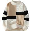 Generisch Maglione da uomo in moderno design patchwork, maglione casual con diversi motivi a maglia, maglione colorato con colletto alto, per autunno e inverno