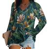 KETAFOUND Camicie A Maniche Lunghe da Donna Casual - Motivo A Foglie E Fiori Uccello del Paradiso Stampa A Base Vegetale vestibilità Ampia da Donna con Scollo A V Top Mancare alla Moda