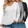 Riyiper Confezione da 3 T-Shirt da Donna Taglie Forti con Scollo a V Maniche Lunghe vestibilità Ampia Casual Basic Tunica(Nero, Grigio Chiaro, Bianco,XL)