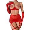 SNOMYRS Giarrettiera Micro Bikini Set Sexy Catena Amore Forma Fishnet Lingerie See Thru Microkini Strings Rock Guanti Rave Outfits Lingerie, Colore: rosso, M