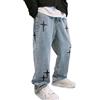 Sawmew Jeans da Uomo Straight Fit Gamba Larga Larghi Jeans da Uomo in Denim Elasticizzato Pantaloni Pantaloni Vintage Casual Long Streetwear Pantaloni Hip Hop Y2K (Color : Blue, Size : L)