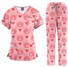 Meichoon Scrubs - Set da donna, divisa medica, scollo a V, maniche corte, con stampa a cartone animato, con tasche e pantaloni larghi regolabili, leggero e traspirante