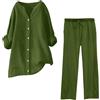 HAOLEI Tuta Donna Completa Cotone e Lino Leggera Completo Elegante Tute Taglie Forti Set Tinta Unita Camicia e Pantaloni a Gamba Larga Traspiranti Completi Comodo