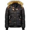 Geographical Norway, Piumino trapuntato da uomo con cappuccio fisso e regolabile, inserti in finta pelle, modello BELPHEGORE, disponibile in 3 colori, dalla S alla XXXL Nero L