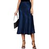 Koerye Gonna Lunga Satin Estiva Casual Donna Gonna Avvolgente Raso Seta Vita Alta Midi Elegante Elastica Solida Colore Abiti Navy,XL