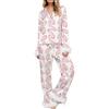 Owegvia Set di pigiama natalizio da donna con stampa Babbo Natale/Albero di Natale/Stivali, rifiniture in piume in seta satinata, M