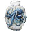 FWJZDSP Felpa con Cappuccio per Adulti Blue Octopus, a Maniche Lunghe, Casual, con Tasche, per Donne e Uomini