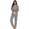 amropi Donna 2 Pezzi Manica Lunga Pigiami Sets Morbido Tops e Pantaloni Camicia da Notte (Leopardo,XL)