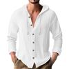 PRIVIMIX Camicia Uomo Lino Manica Lunga con Cappuccio Cotone Maglietta Maniche Lunghe Bianco 3XL