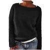 Generisch Maglione da donna a maniche lunghe, scollo a barca, retrò, leggero, per l'inverno, Nero , L