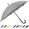 SoulRain - Grande ombrello da 122 cm, ombrello antivento per pioggia, apertura automatica, grande ombrello vintage grigio con manico classico in legno, per 2 persone, per donne e uomini (grigio)