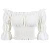 Odizli Camicetta medievale da donna, stile gotico, steampunk, maniche a 3/4, da pirata vichingo, bianco, L