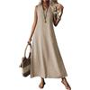 Generico Abito Lungo Senza Maniche con Scollo a V, Abiti Estivi Casual, Lunghi e fluidi, per Le Vacanze al Mare (Khaki,XXL)