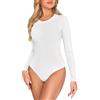 Kefiyis Body da donna a maniche lunghe con scollo rotondo, bodysuit elegante, bodys a tanga con bottoni a pressione, body elastico basic da donna per il quotidiano, ufficio, look a strati, bianco, L