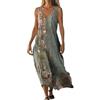 Gienslru Vestito Donna Estivo 2026 Elegante Vestiti Lino Abito Senza Maniche a V Boho Chic Taglie Forti Comodo Fresco Abiti Lunghi Spiaggia Mare Curvy Abbigliamento con Tasche Casual Dresses