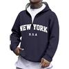 Generisch Felpa con cappuccio da uomo oversize, con stampa a lettere New York, a maniche lunghe, con chiusura lampo 1/4, casual, per attività all'aria aperta, con cappuccio