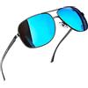 Joopin Occhiali da Sole Polarizzati Uomo Quadrati Grandi Retro Vintage Eleganti Pilota Doppio Ponte Montatura Metallo Protezione UV400 Occhiali Specchio (Blu)