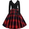 YMING Donne Vita Alta Tunica Abito Audrey Hepburn Swing Vestito Casual Party Vintage Abito Plaid Rosso Blu XL