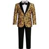 PYJTRL Ragazzi 4 Pezzi Abito Set Paisley Paillette Floreali Ricamato Velluto Blazer Giacca Pantaloni Neri Camicia Bow Cravatta Outfit 4-16Y,Gold,6Y