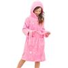 Piefry Morbido Accappatoio con Cappuccio per Bambine e Ragazze in Pile Vestaglia da Notte per Bambini (Stelle Rosa, 14-16 anni)