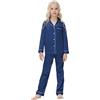 Verve Jelly Set pigiama da bambina in raso di seta pigiama a maniche lunghe top + pantaloni lunghi bambini 2 pezzi pigiameria abbottonatura da notte blu navy 160 13-14 anni