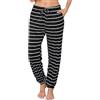 Lovasy Pantaloni del Pigiama Donna in Cotone Invernale Caldo Pantaloni Lungo da Notte a Righe con Tasche per Casa Casual D Nero S