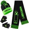 MINECRAFT Berretto Invernale Bambino Set con Cappello e Guanti o Cappellino, Guanti con Sciarpa, Creeper Regalo Ragazzo (6-14 Anni, Verde/Nero Creeper, 3 Pezzi)