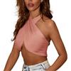 PRJN Canottiere incrociate da donna con scollo all'americana Increspato Crop senza maniche Front Wrap Backless Cami Crop Top Bustier Corsetto Top corto da donna Sexy Criss Cross Tank Top Cami Corsetto