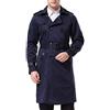 AOWOFS - Cappotto da uomo, lungo, invernale, stile trench, con cintura, doppio petto, con bottoni, collo a revers, parka, blu, XS