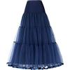 YYKSYDPT 50's Sottogonna Lunga Crinolina Donna Balletti Danza Petticoat Organza Retro Tutu Vintage 1950's Rockabilly Gonne Tulle (L/XL, Blu Navy)