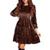 TDEOK Abiti ritorno da donna in velluto rigido, autunno, maniche lunghe, abiti da cocktail fluenti, mini abito casual in linea ad A, elegante