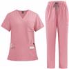 Meichoon Scrubs DK77 - Set di divise mediche con scollo a V, maniche corte, pantaloni con gamba dritta, 8 tasche, coulisse elastica e traspirante