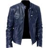 Generic Giacca in ecopelle da uomo, giacca da uomo da corsa, giacca da motociclista in pelle con colletto alla coreana giacca bomber leggera da uomo, Blu scuro, L