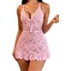 Aranmei Donne Pizzo Floreale Babydoll Sexy Camicia da Notte Indumenti da Notte Pizzo Canotta Babydoll Lingerie con Perizoma Rosa S
