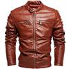 YOUCAI Giacca da Uomo in Pelle Faux Giacca da Moto Collo Alto Giacche Vintage Giubbotto Bomber Casuale con Cerniera Giacca Caldo Autunno Inverno,Marrone Rossastro,XL