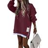 ThiCc Abito da donna oversize in felpa, casual, girocollo, a maniche lunghe, con cerniera, spacchi laterali, comodo, vestibilità ampia, mini abito alla moda, abbigliamento quotidiano
