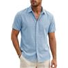 Runcati Camicia da uomo a maniche corte, leggera, estiva, da uomo, vestibilità normale, in lino, per matrimonio, business, spiaggia, per il tempo libero, casual, tinta unita, Azzurro, 3XL