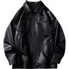 WOXIHUAN Giacca da Uomo da Baseball Y2K Hiphop Ecopelle Giubbotto Moto Leggere Casual per Donna Sportivo Bomber Oversize Nero XXXL