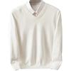 Fjnbbiot Maglione in Lana Merino da Uomo, con Scollo a V, Pullover Autunno Inverno, Colore Solido, Maglione Basic Versatile, bianco, M