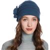 ZLYC 1920 Vintage Lana Cloche Cappello Fiore Bombetta per Le Donne(Fiore di Pavone Blu)