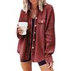 loveimgs Oversize Waffle Knit Camicia Donna Autunno Shacket Velluto a Coste Camicie A Maniche Lunghe Button Down Camicie, Rosso Ruggine, S
