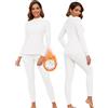 WOWENY Biancheria intima termica da donna in pile, biancheria intima invernale calda, funzionale, con colletto alto e pantaloni termici, leggings per tutti i giorni, sci, escursionismo