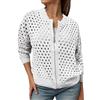 Generisch Cardigan da donna all'uncinetto con chiusura lampo Cut Out maglione a rete traforata maglia tinta unita capispalla maglia gilet con bottone, O bianco., L