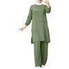 QWUVEDS Set di 2 pezzi musulmani da donna, a maniche lunghe, con bottoni a maniche lunghe, Abaya, casual, Dubai, gonna da spiaggia da donna, verde, M