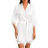 Lovasy Kimono in Raso da Donna Corta Sposa in Pizzo Accappatoi e Vestito Seta Vestaglia Sexy Leggero Scollo a V con Cintura Abito da Damigella d'Onore,A-Bianco,L