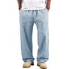 WZMYDBD Pantaloni Lino Uomo con Strisce Pantaloni Uomo Lino Estivi Trousers Traspirante Pantalaccio Larghi Vita Elastica Pantalone Classico Cotone di Lavoro Palestra Estivi Baggy Casual