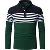 UUAISSO Polo Uomo Polo a Righe Maniche Lunghe Camicia Colori Contrasto Polo Golf Gotone vestibilità Slim Blu Navy + Verde Scuro Navy XL