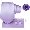 Hi-Tie Cravatta da uomo in seta e gemelli quadrati da taschino set spilla jacquard cravatta da matrimonio aziendale per formale, Lilla