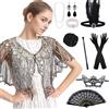 PLULON 8 Pezzi Anni '20 Flapper Accessori Set Paillettes Scialle Avvolge Fascia Piume Collana di Perle Bracciale Orecchini Guanti per Donna